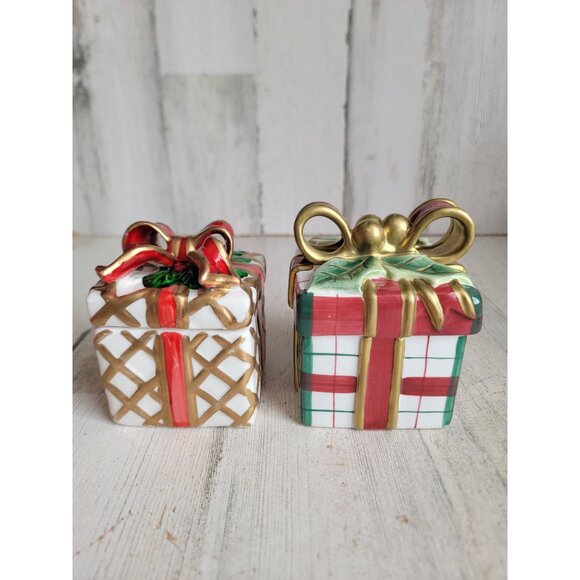 Present candle holder trinket box xmas ceramic set decor gift - Picture 1 of 5
